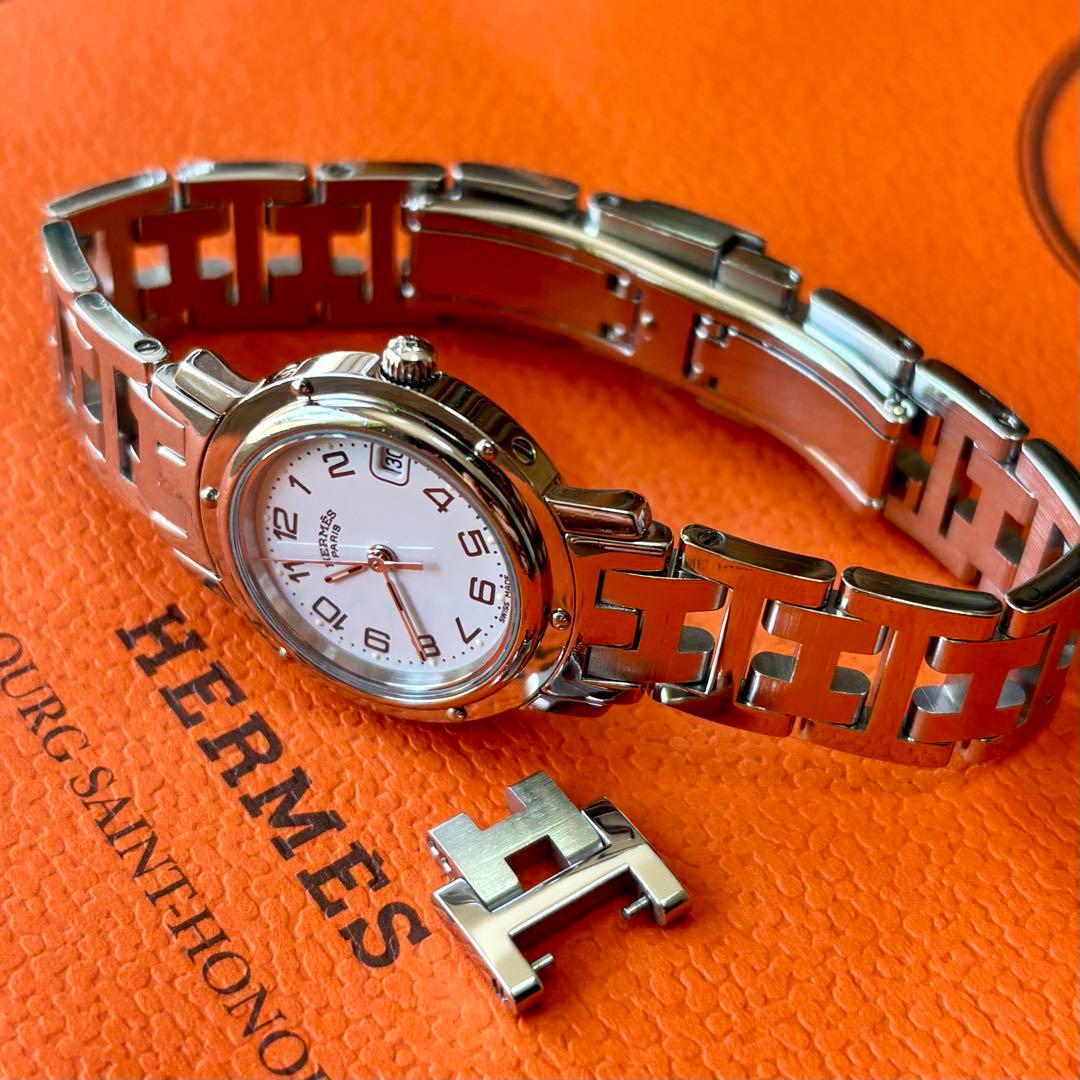 【HERMES】✨極美品✨ エルメス クリッパー レディース 腕時計 ホワイト