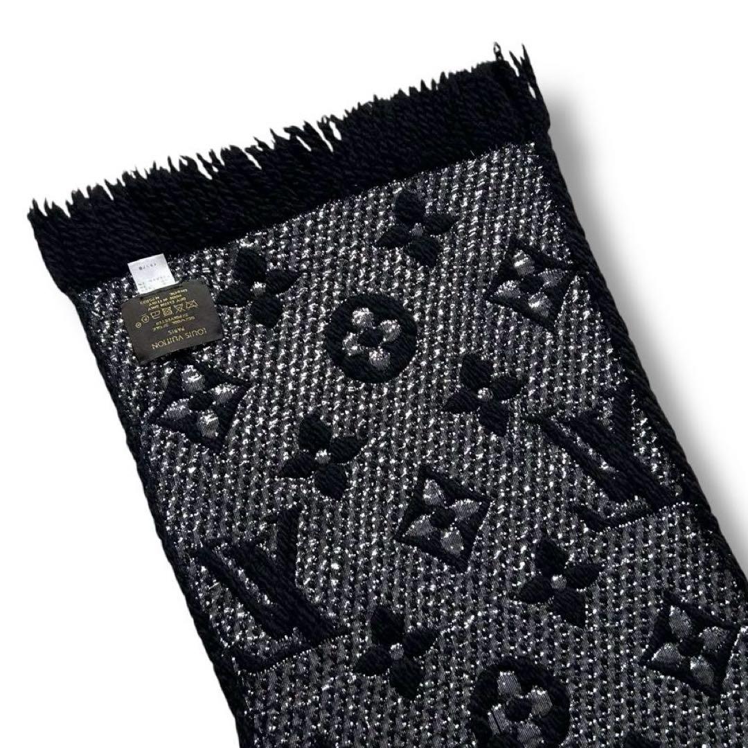 美品 ルイヴィトン エシャルプ モノグラム シルク マフラー 現行 ラメ 黒