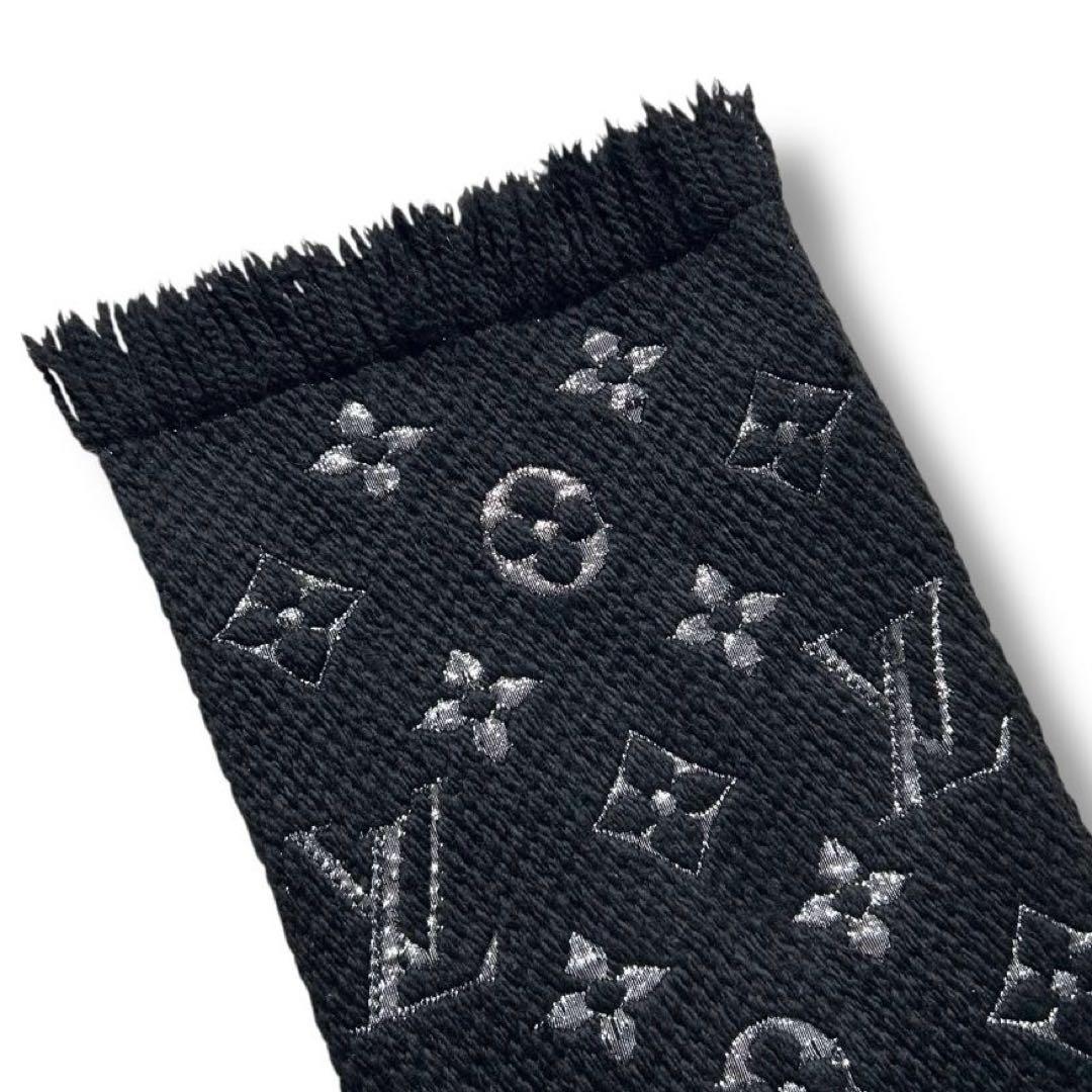 美品 ルイヴィトン エシャルプ モノグラム シルク マフラー 現行 ラメ 黒