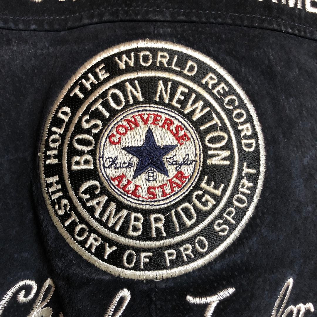 【コンバース レザースタジャン】 本革 刺繍 スエード XL 黒 古着