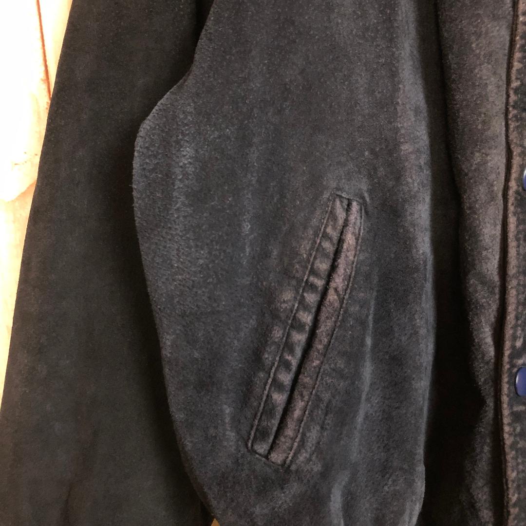 【コンバース レザースタジャン】 本革 刺繍 スエード XL 黒 古着