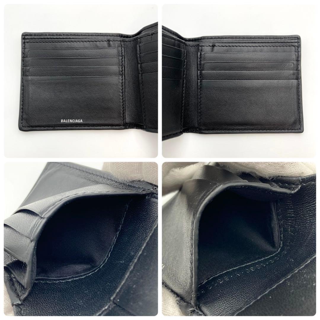 美品✨ BALENCIAGA エブリデイ 二つ折り財布 黒 レザー ロゴ 男女