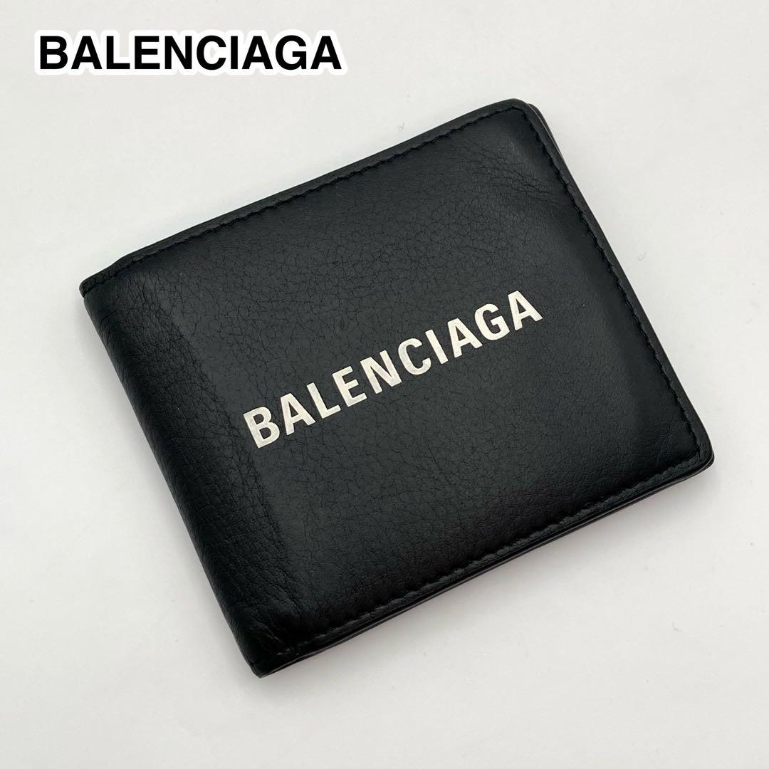 美品✨ BALENCIAGA エブリデイ 二つ折り財布 黒 レザー ロゴ 男女
