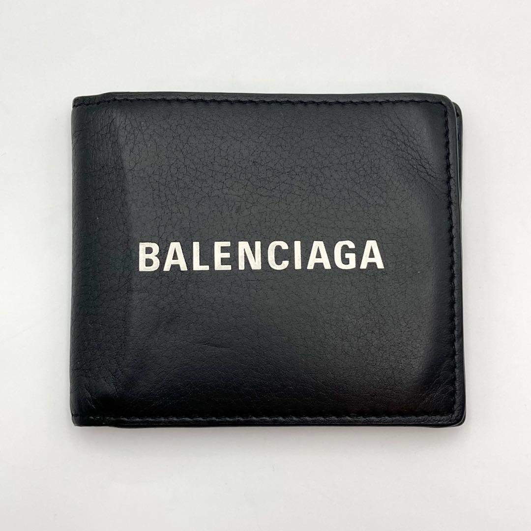 美品✨ BALENCIAGA エブリデイ 二つ折り財布 黒 レザー ロゴ 男女