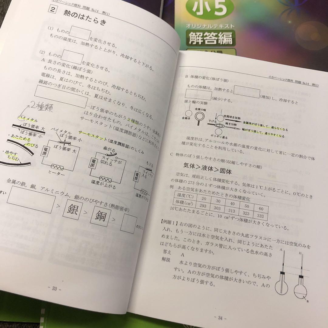 希学園　5年　理科　オリジナルテキスト　第１分冊～第４分冊　2020年度