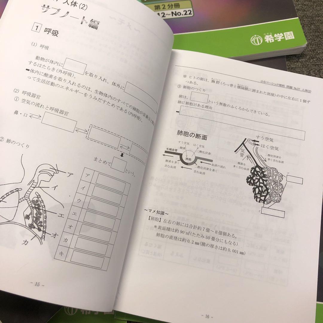 希学園　5年　理科　オリジナルテキスト　第１分冊～第４分冊　2020年度