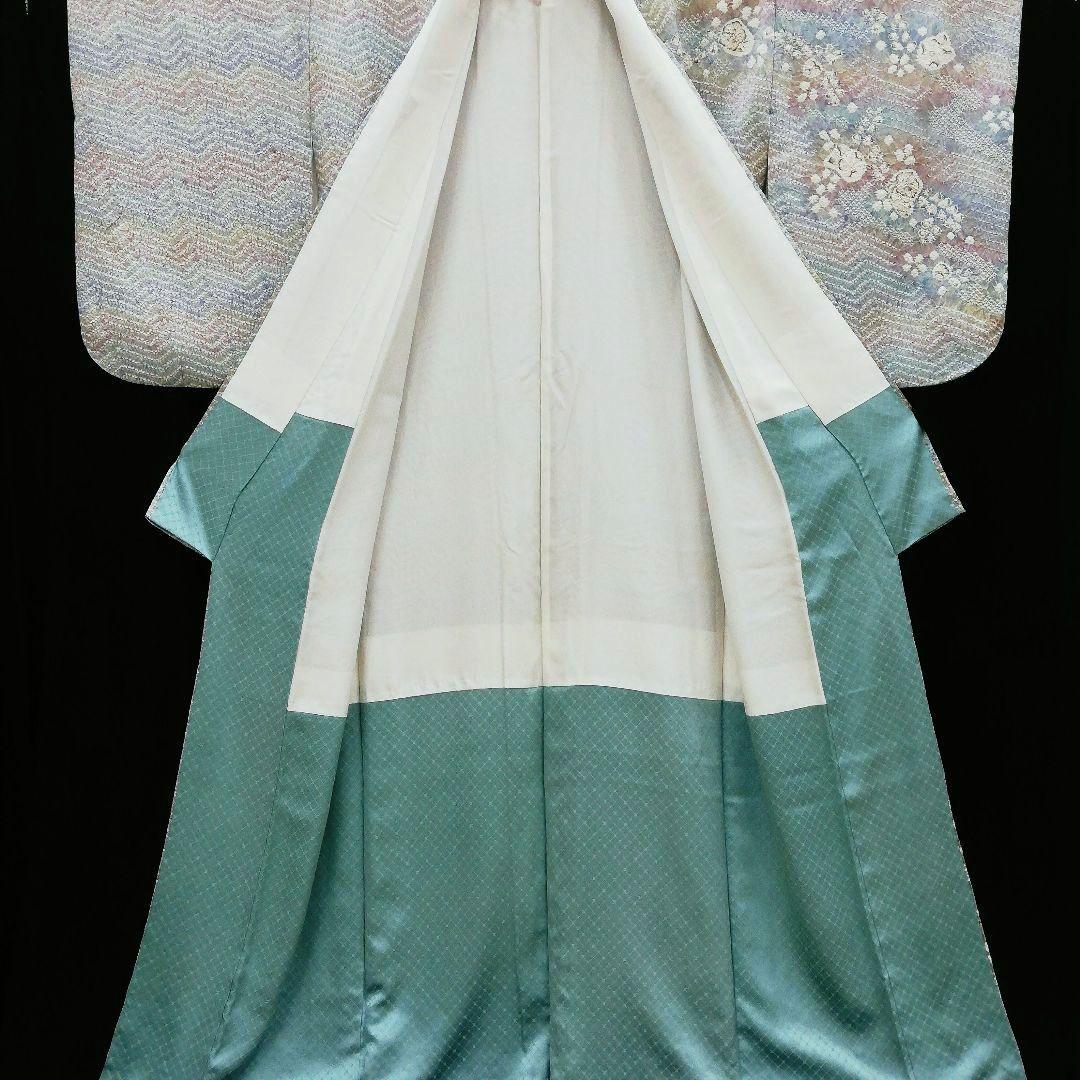 訪問着(袷)　(流水に辻ヶ花 紋様　総絞り　虹色系　セミアンティーク)