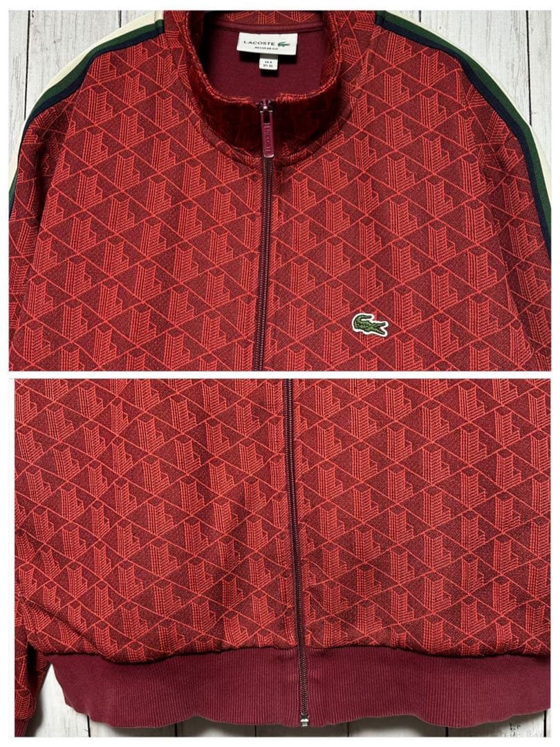 【ラコステ☆モノグラム】トラックジャケット☆セットアップ☆ジャガード☆L〜XL赤
