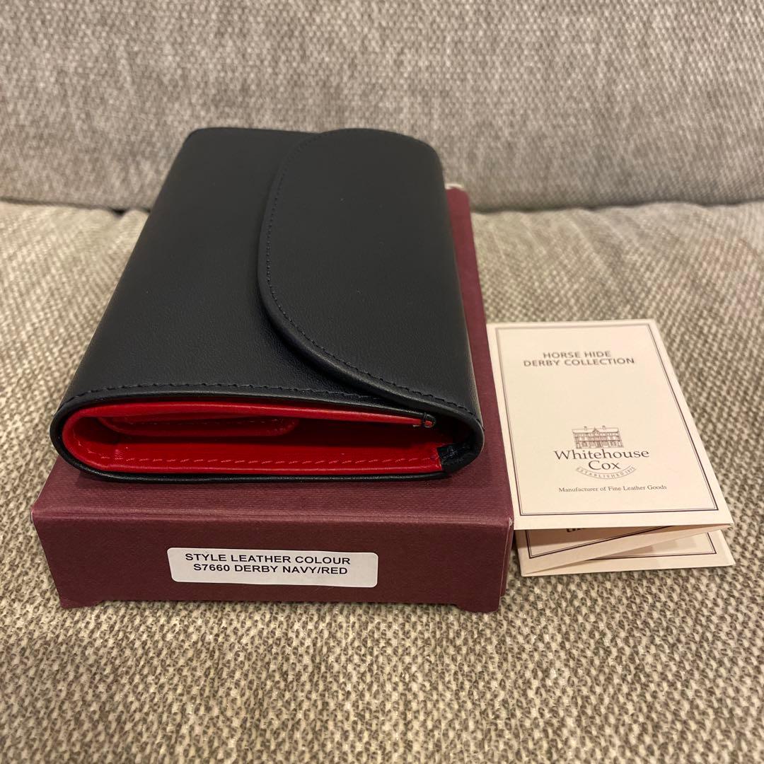 美品Whitehouse Cox 三つ折り財布 ネイビー/レッド