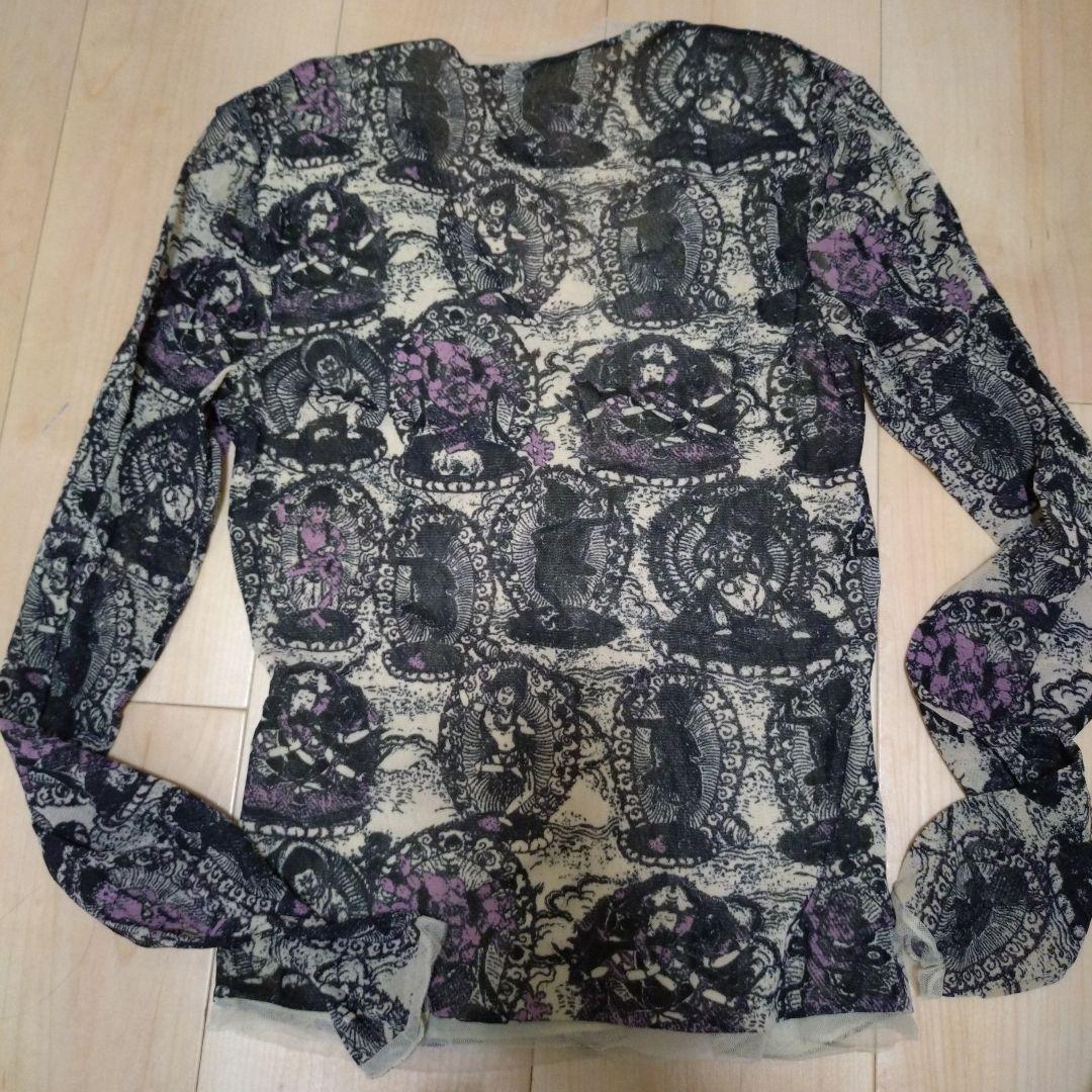 長袖VネックTシャツ 仏像プリント