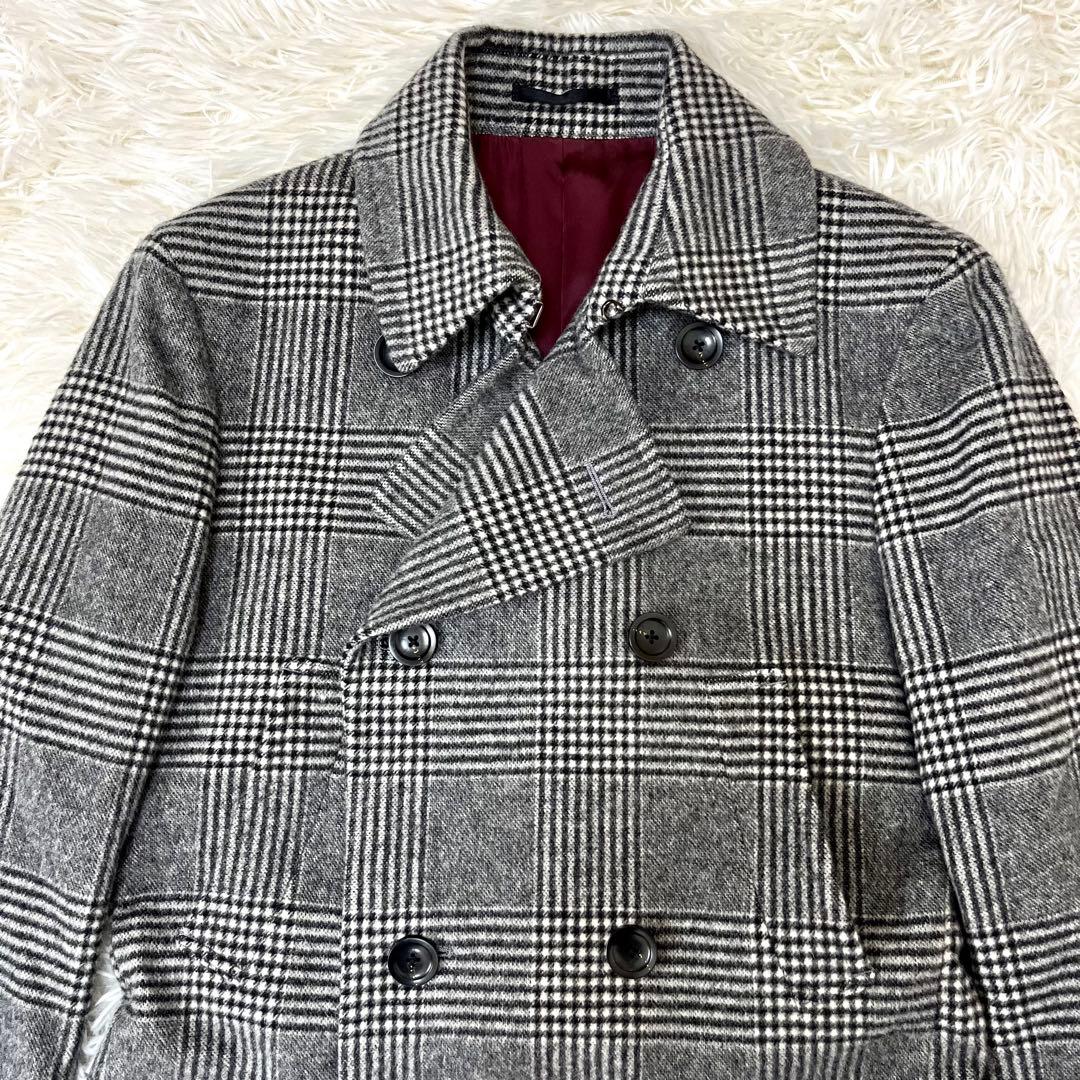 【y2様美品 アンゴラカシミヤ】麻布テーラー チェック ダブル チェスターコート