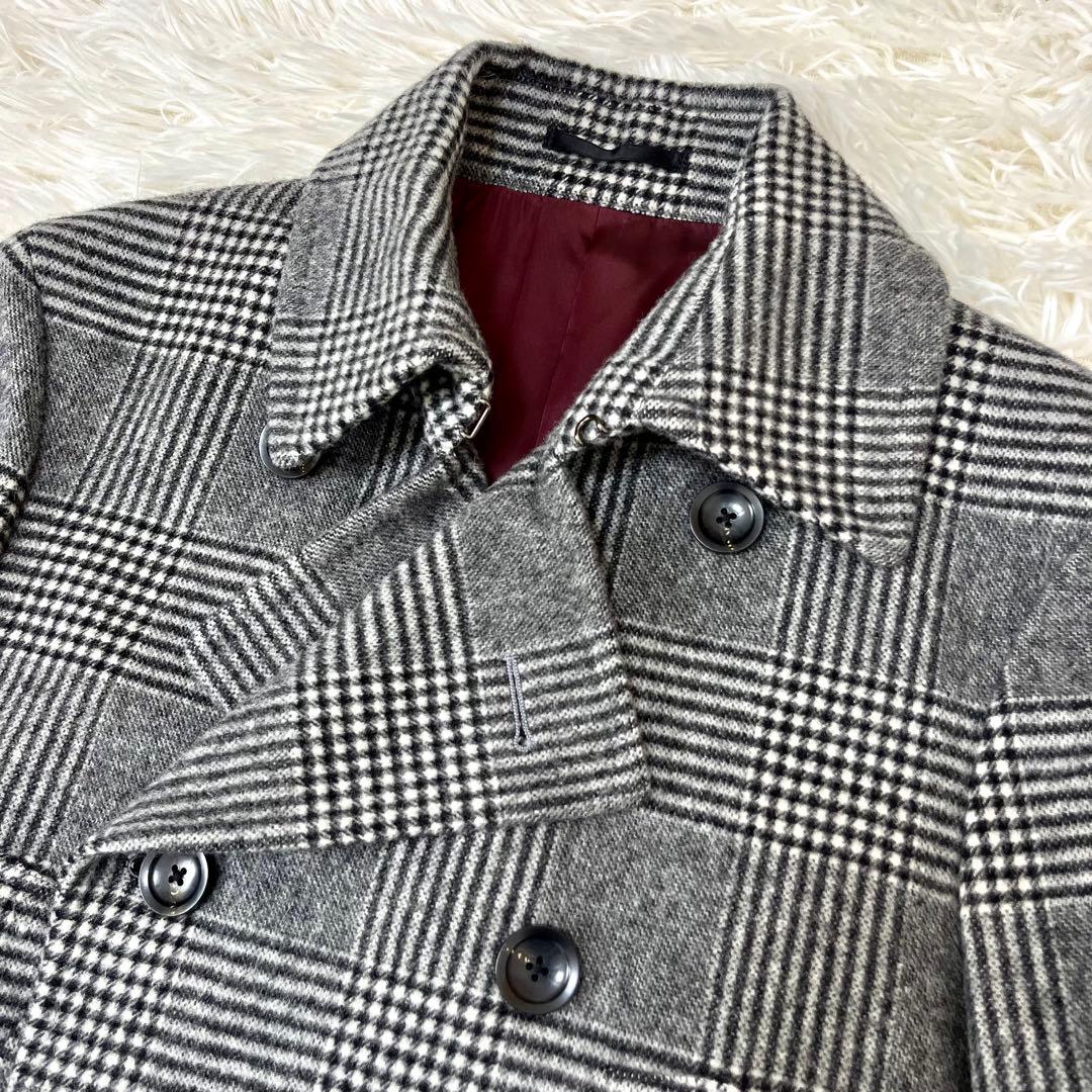 【y2様美品 アンゴラカシミヤ】麻布テーラー チェック ダブル チェスターコート