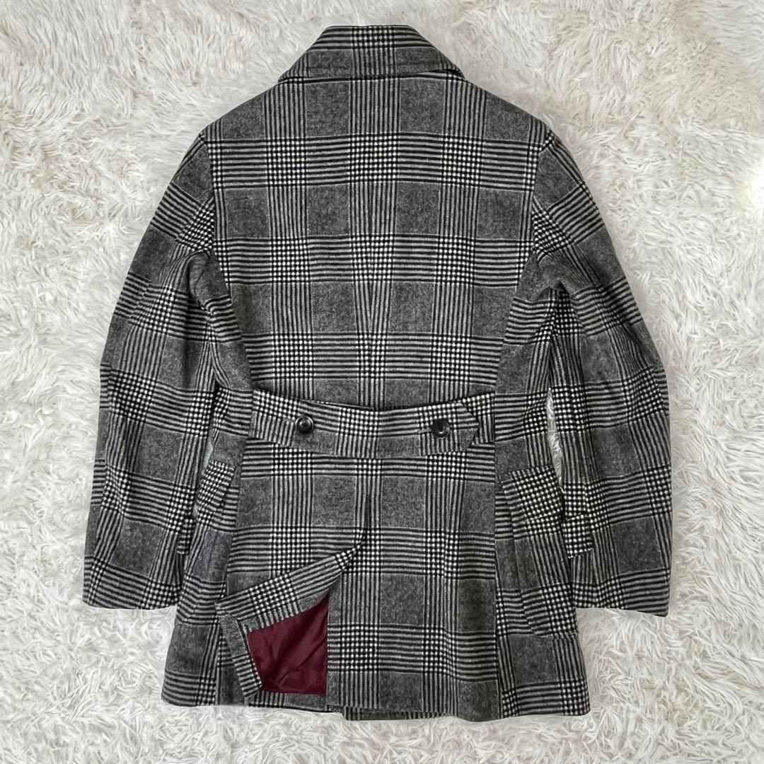 【y2様美品 アンゴラカシミヤ】麻布テーラー チェック ダブル チェスターコート
