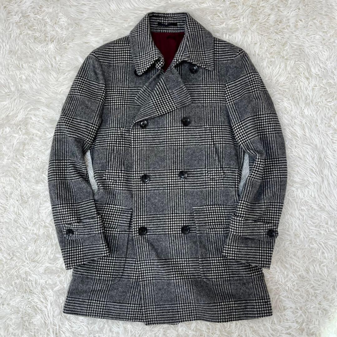 【y2様美品 アンゴラカシミヤ】麻布テーラー チェック ダブル チェスターコート