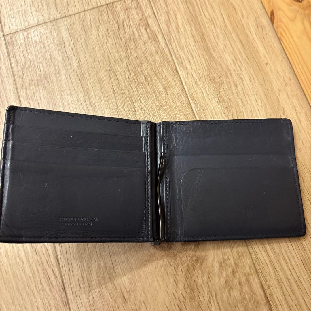 ネイビー レザー マネークリップ 編み込みデザイン