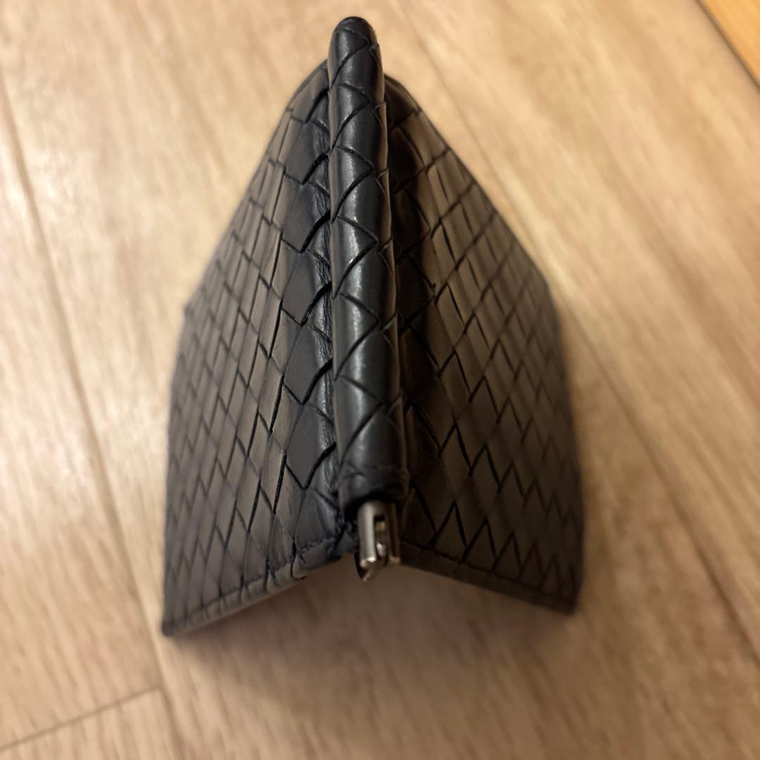ネイビー レザー マネークリップ 編み込みデザイン
