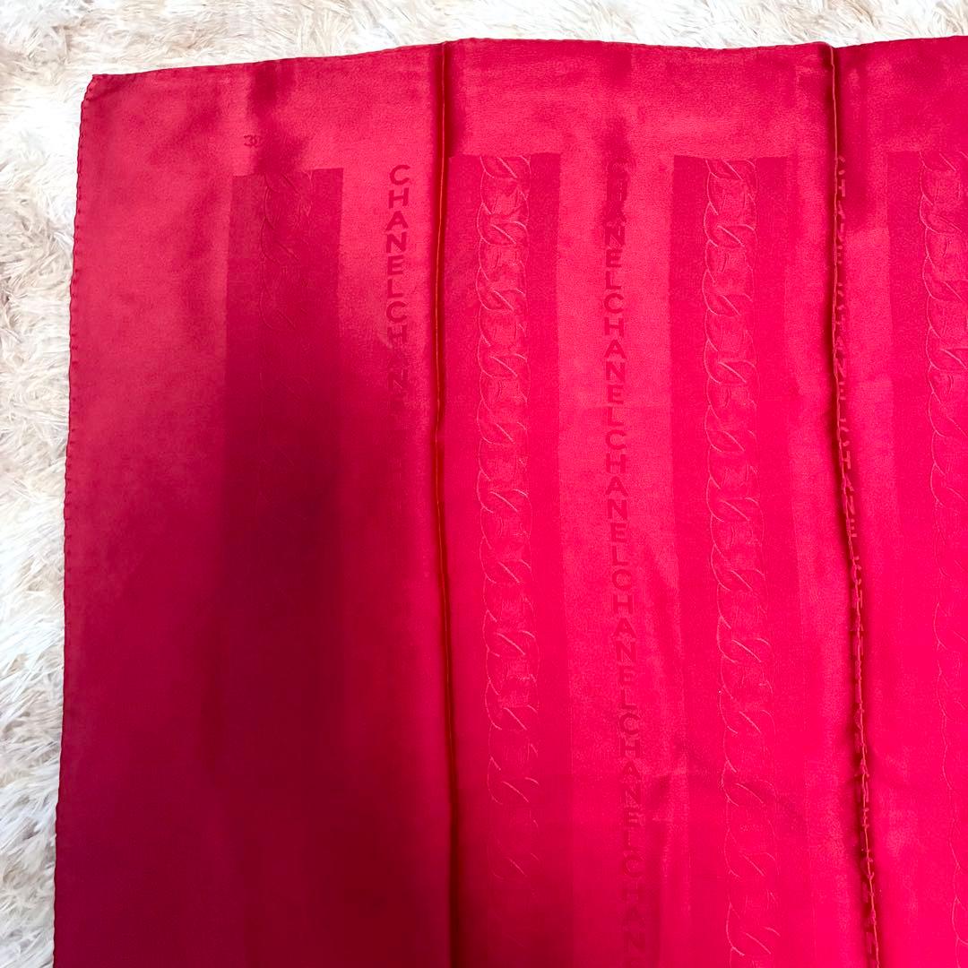 シャネル　シルク　スカーフ　ロゴ　89cm 赤
