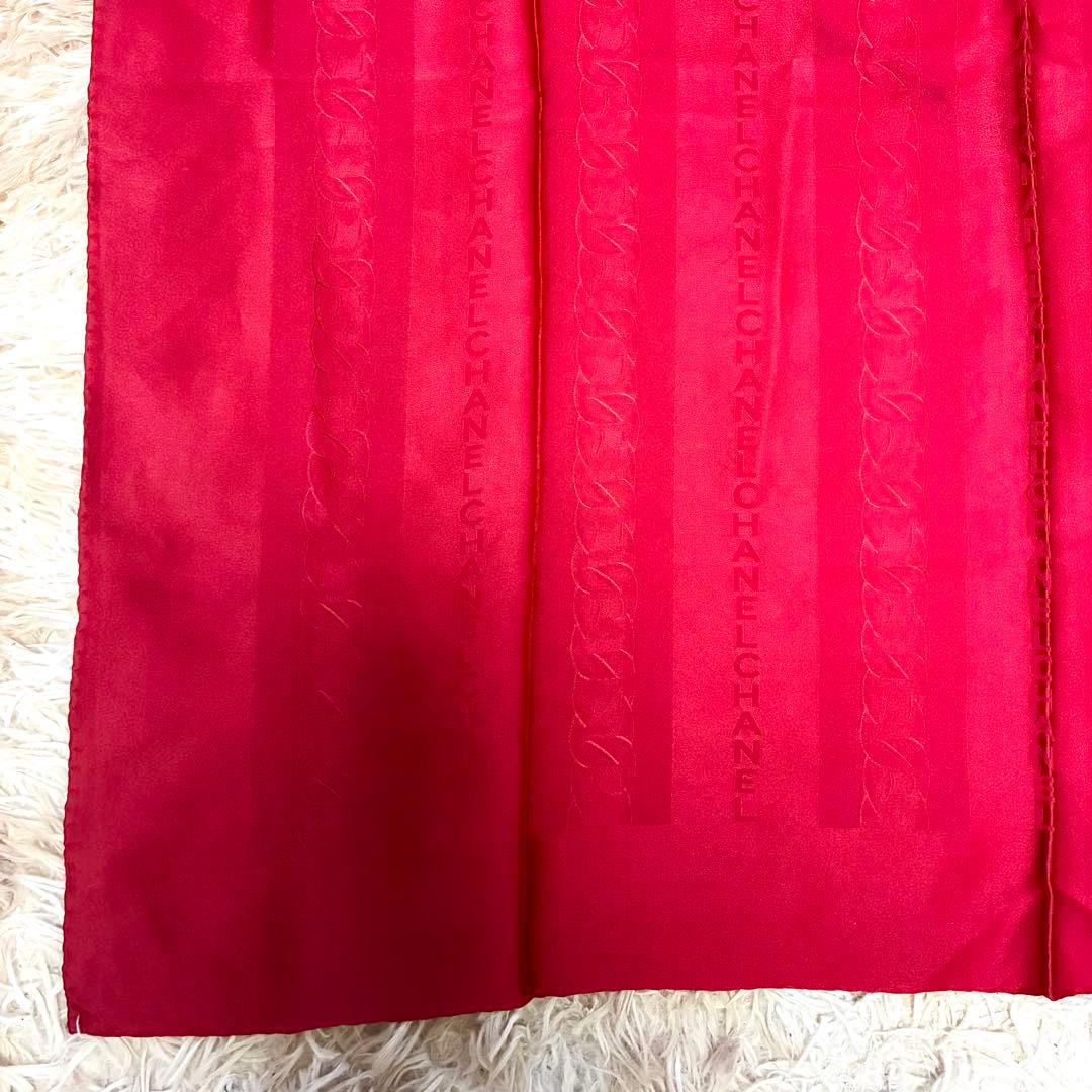 シャネル　シルク　スカーフ　ロゴ　89cm 赤