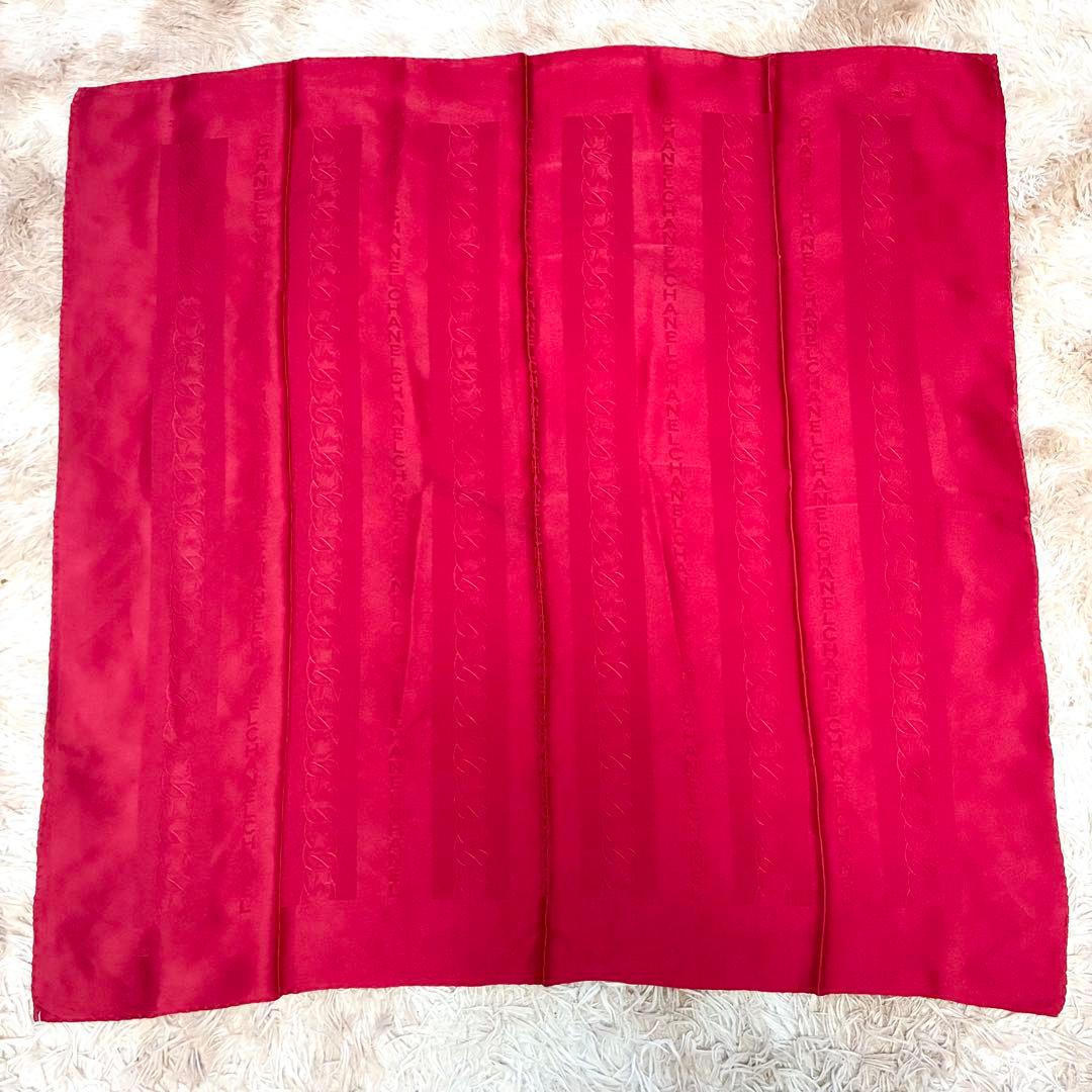 シャネル　シルク　スカーフ　ロゴ　89cm 赤