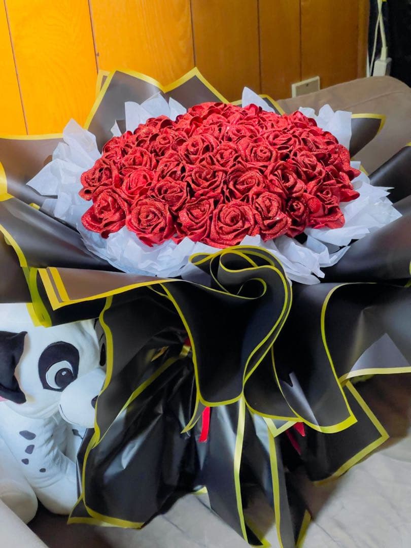 グリッター赤バラの花束