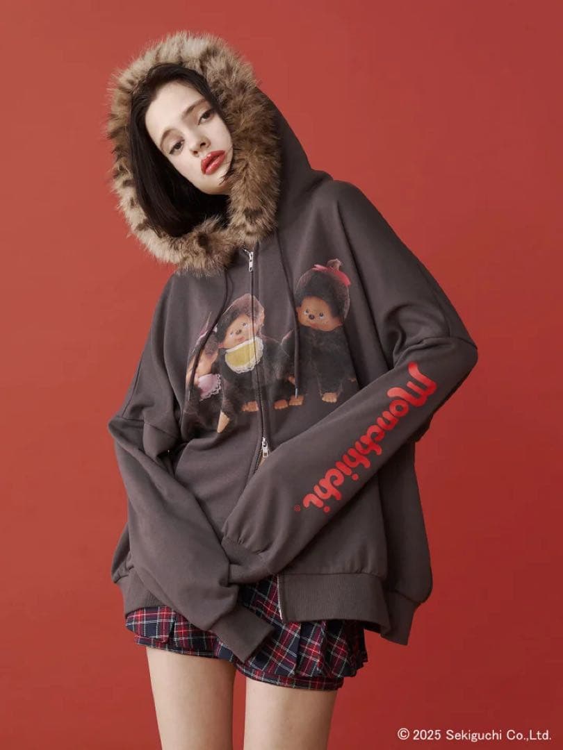 monchhichi×jouetie ファードッキングZIPフーディ ブラック