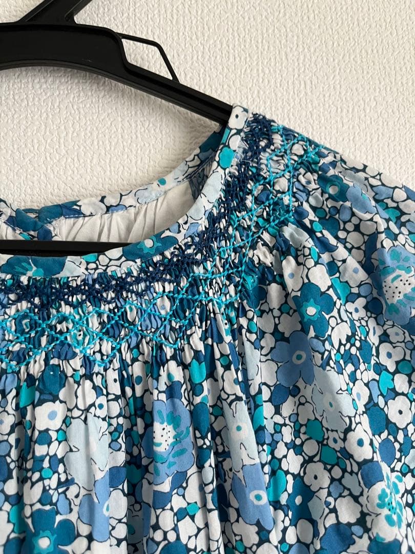 極美品⬛︎ジャカディJacadi青系花柄リバティ半袖ワンピース 150cm 12A