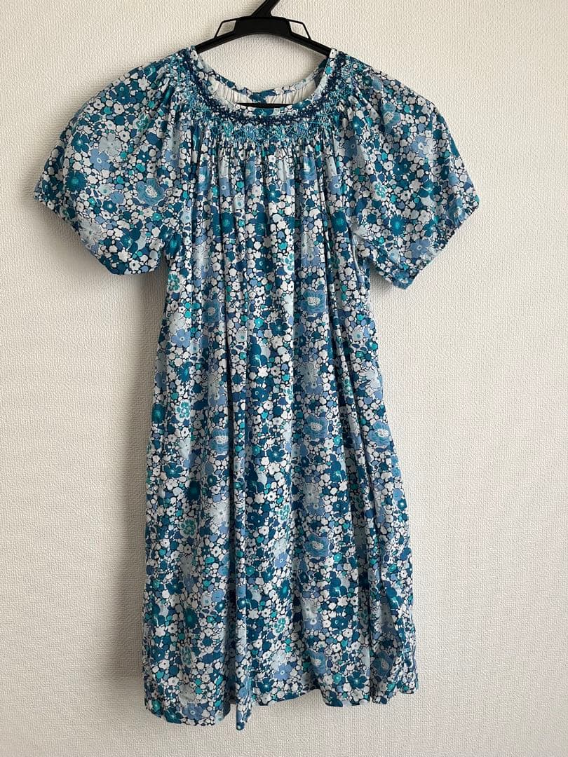 極美品⬛︎ジャカディJacadi青系花柄リバティ半袖ワンピース 150cm 12A