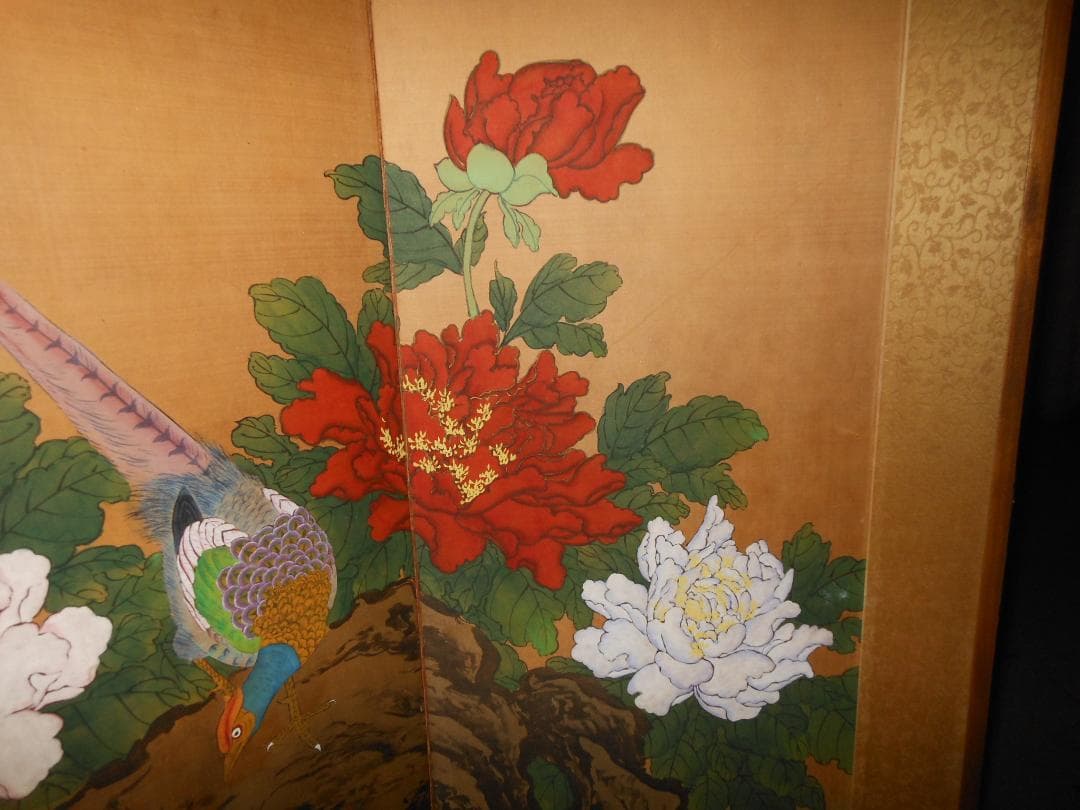 しじみん　屏風　中国絵画？　幅140㎝　高さ89㎝　(348)