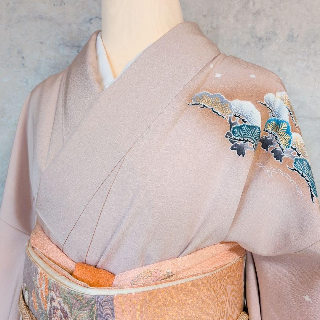 訪問着　フルセット　着物　正絹　金彩加工　松波鶴　祝い事　F2