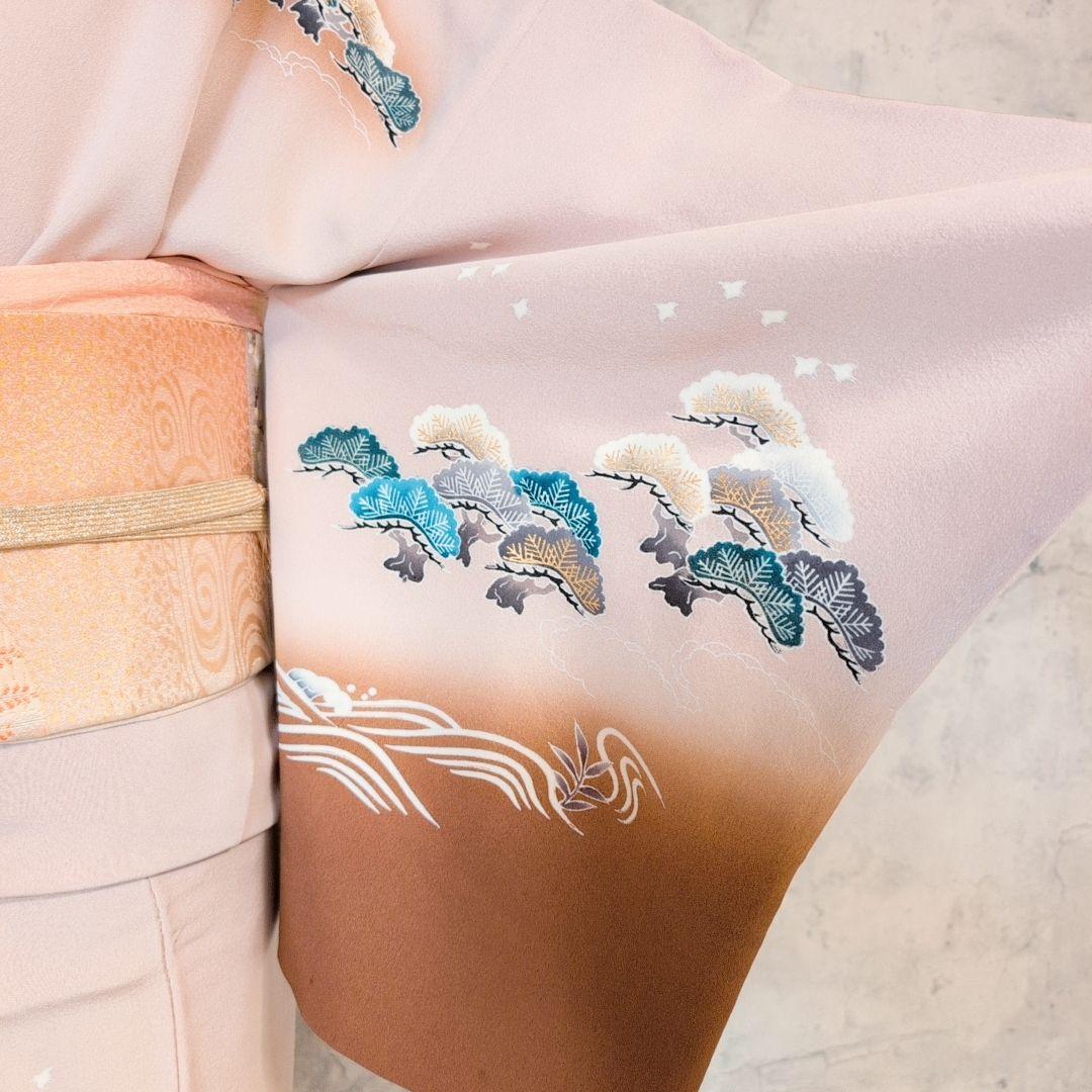 訪問着　フルセット　着物　正絹　金彩加工　松波鶴　祝い事　F2