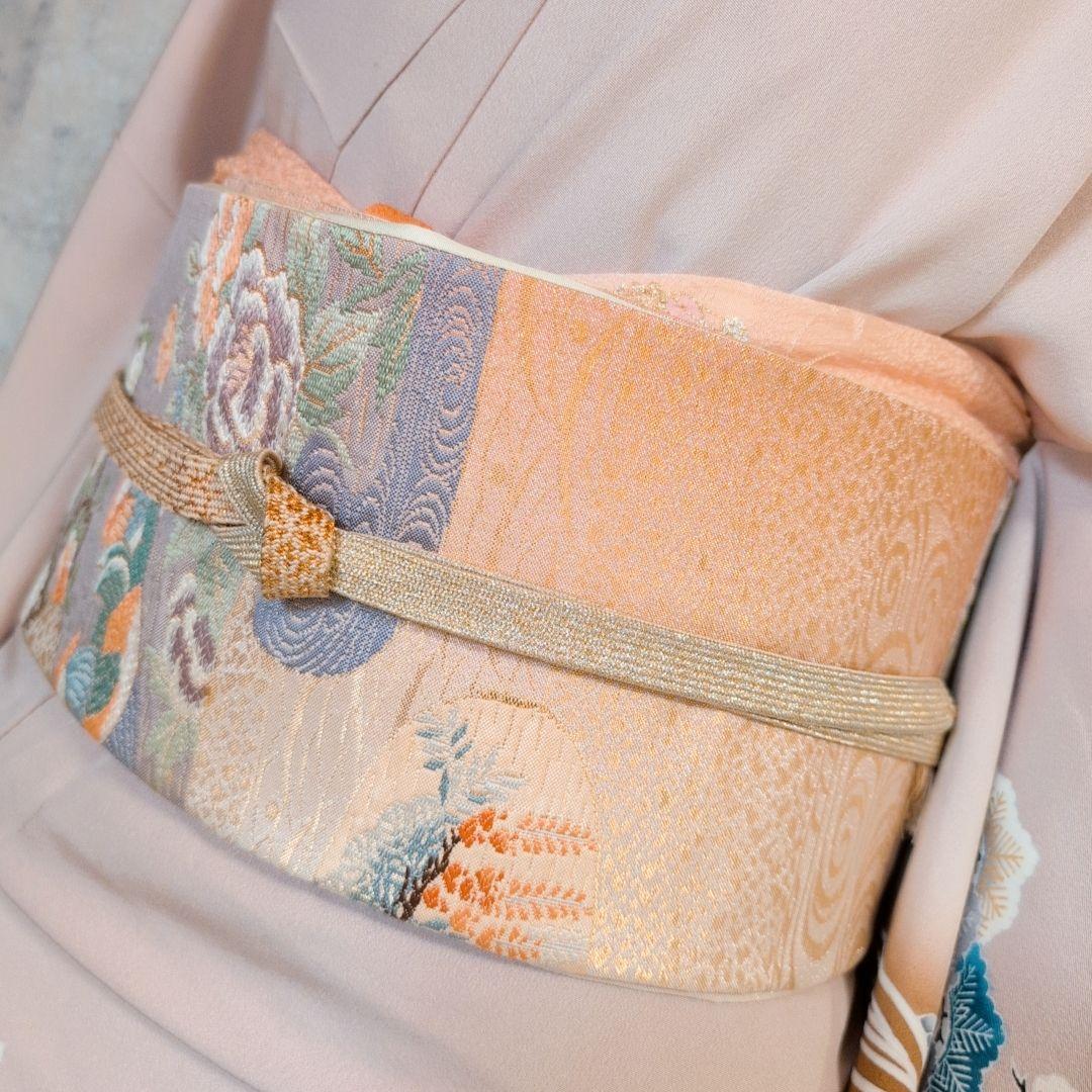 訪問着　フルセット　着物　正絹　金彩加工　松波鶴　祝い事　F2