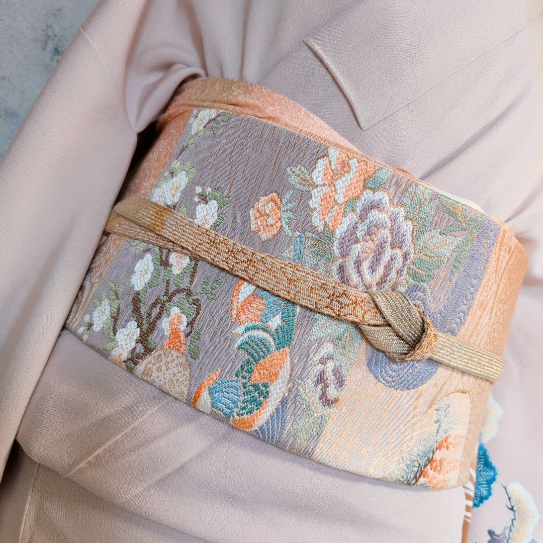 訪問着　フルセット　着物　正絹　金彩加工　松波鶴　祝い事　F2