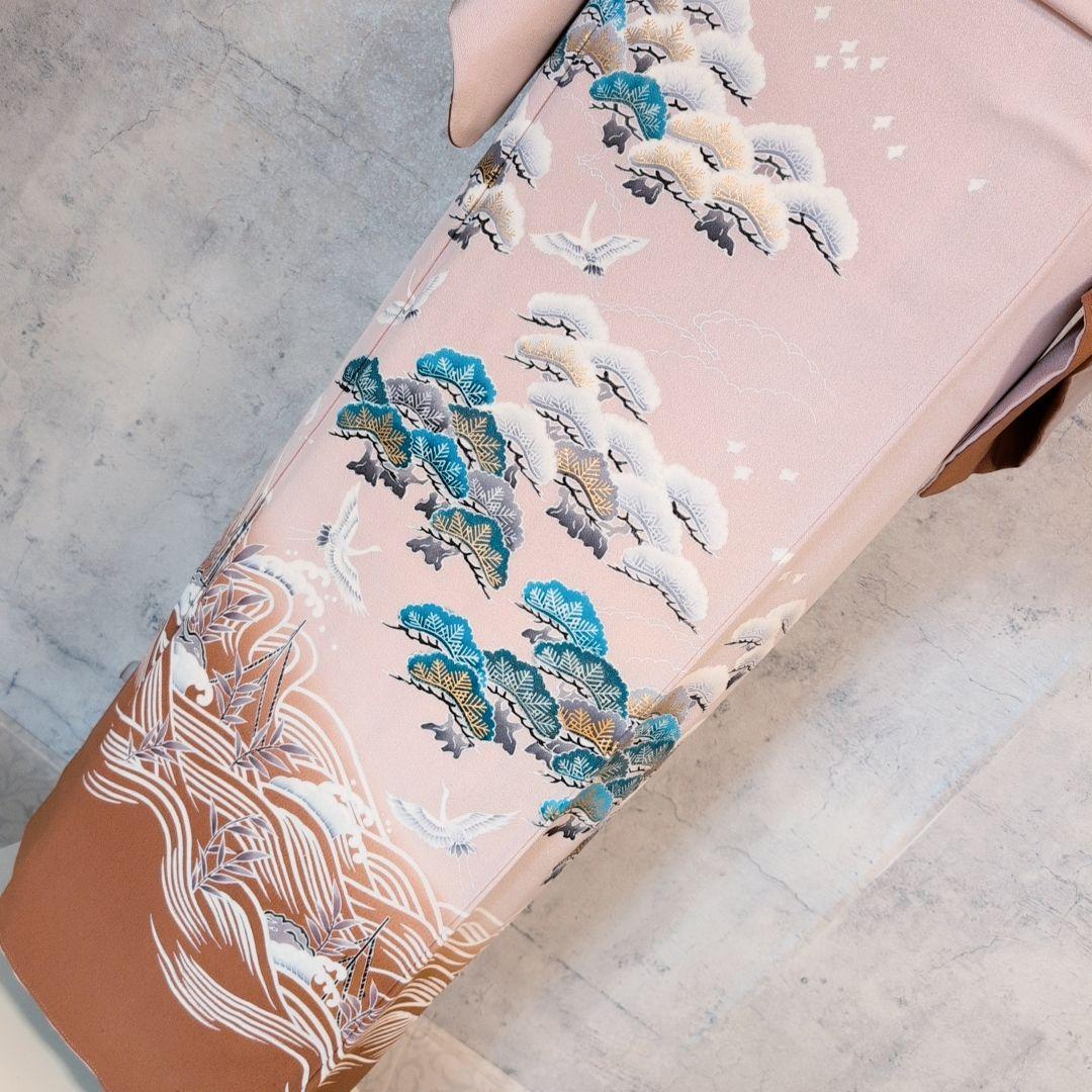 訪問着　フルセット　着物　正絹　金彩加工　松波鶴　祝い事　F2