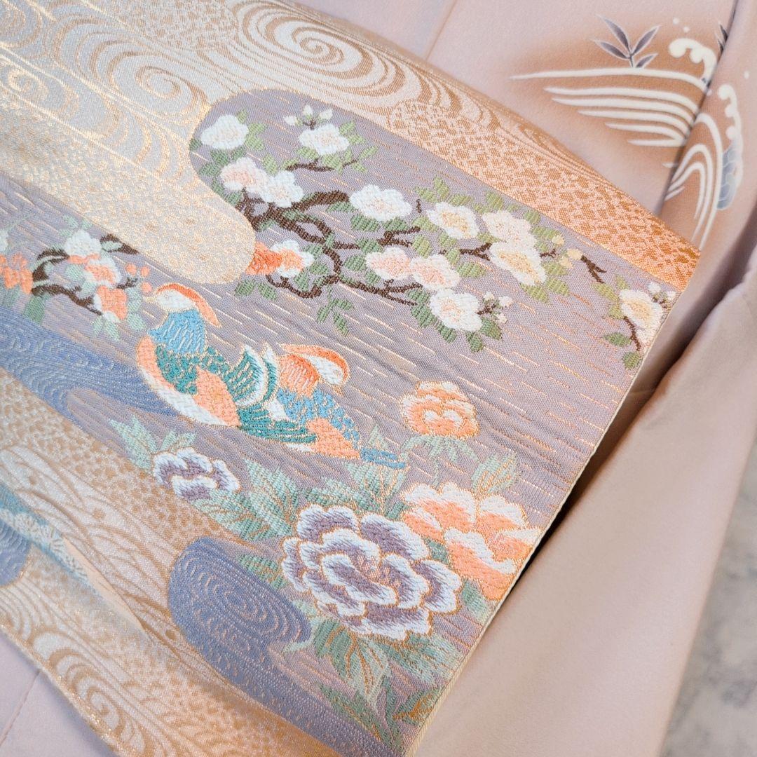 訪問着　フルセット　着物　正絹　金彩加工　松波鶴　祝い事　F2