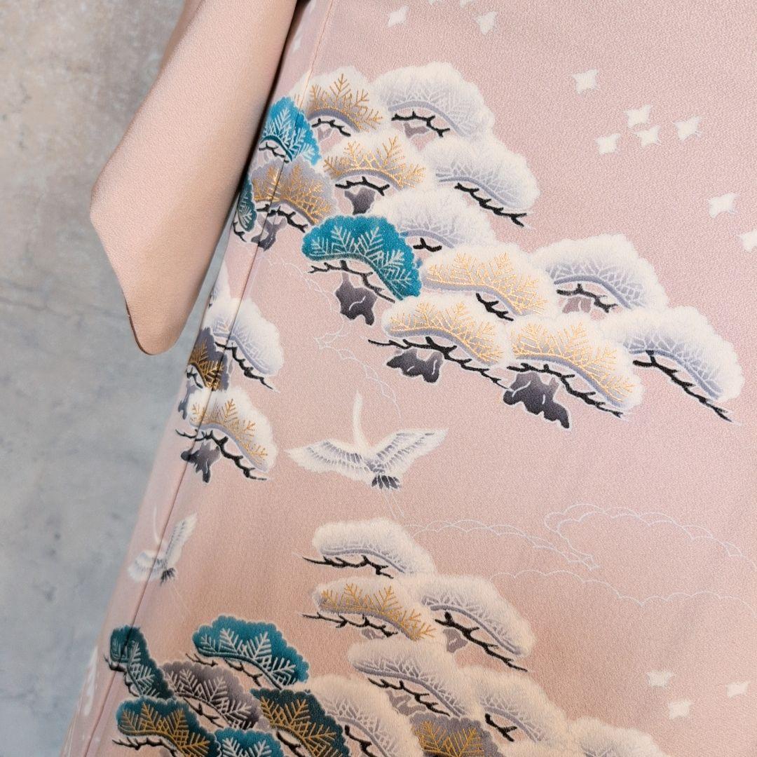 訪問着　フルセット　着物　正絹　金彩加工　松波鶴　祝い事　F2