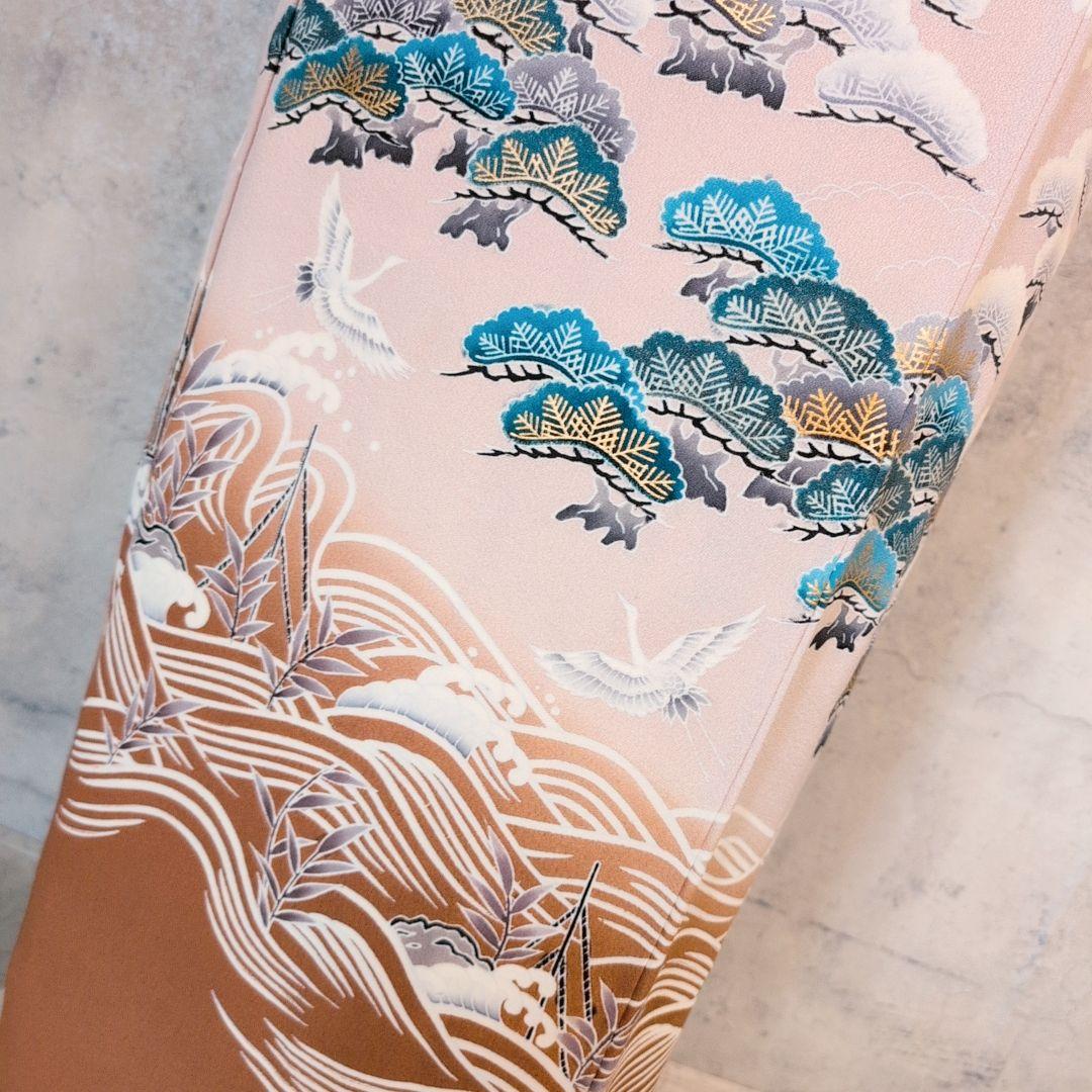 訪問着　フルセット　着物　正絹　金彩加工　松波鶴　祝い事　F2