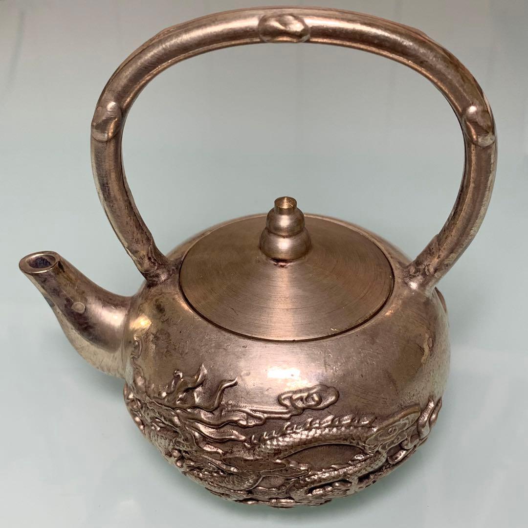 縁起物　茶壺 急須　銀龍鳳 インテリア　置物　時代物