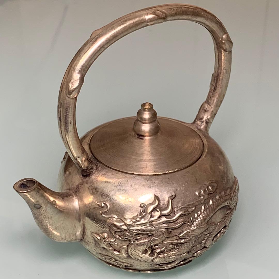 縁起物　茶壺 急須　銀龍鳳 インテリア　置物　時代物