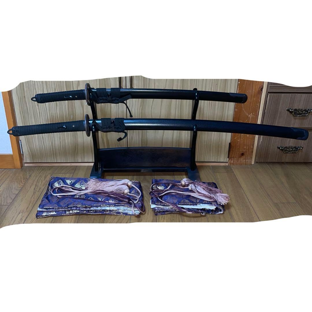 ユ*ン様 武蔵拵 模造刀 大小セット 二十四代藤原兼房作 刀袋・台座付