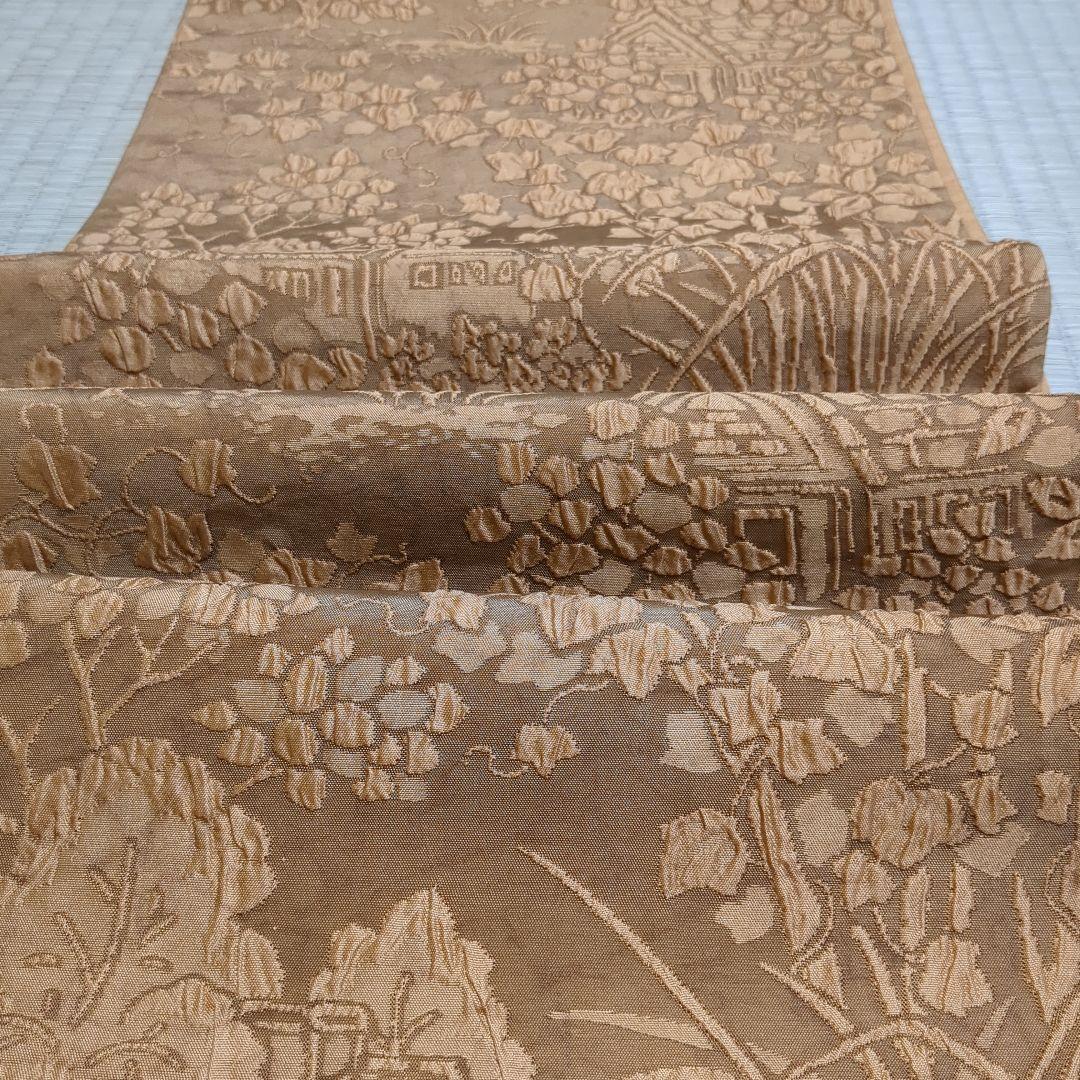 西陣織　渡文謹製　全通柄袋帯 手織纐纈 風景文　着物a