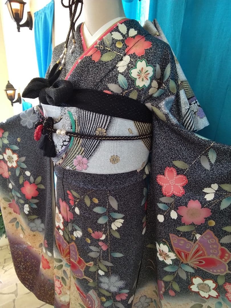 振袖フルセット、正絹、成人式、重ね襟、帯揚げ帯締め、西陣袋帯、長襦袢美品