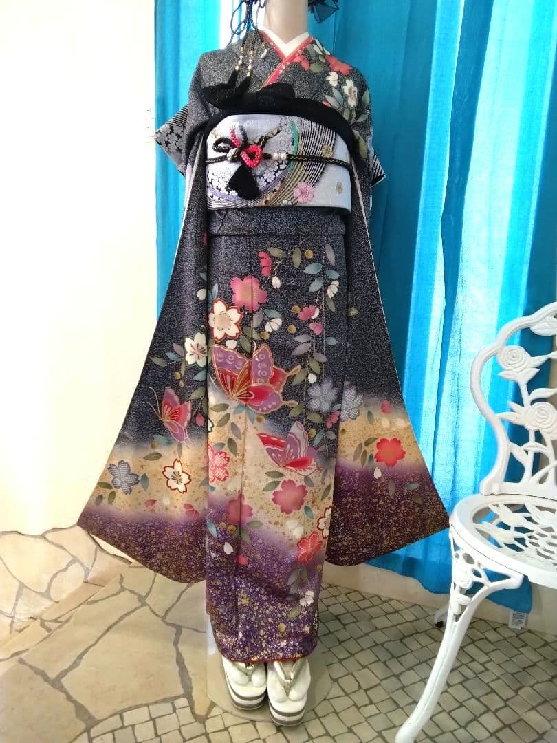 振袖フルセット、正絹、成人式、重ね襟、帯揚げ帯締め、西陣袋帯、長襦袢美品