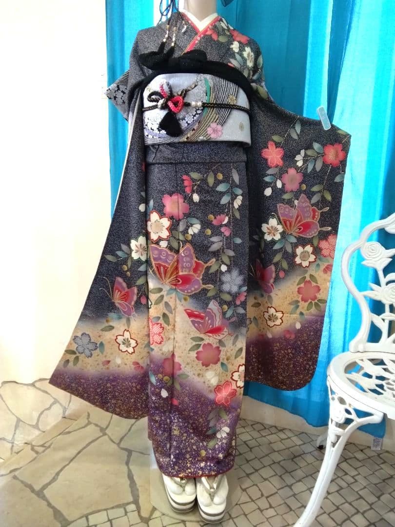 振袖フルセット、正絹、成人式、重ね襟、帯揚げ帯締め、西陣袋帯、長襦袢美品