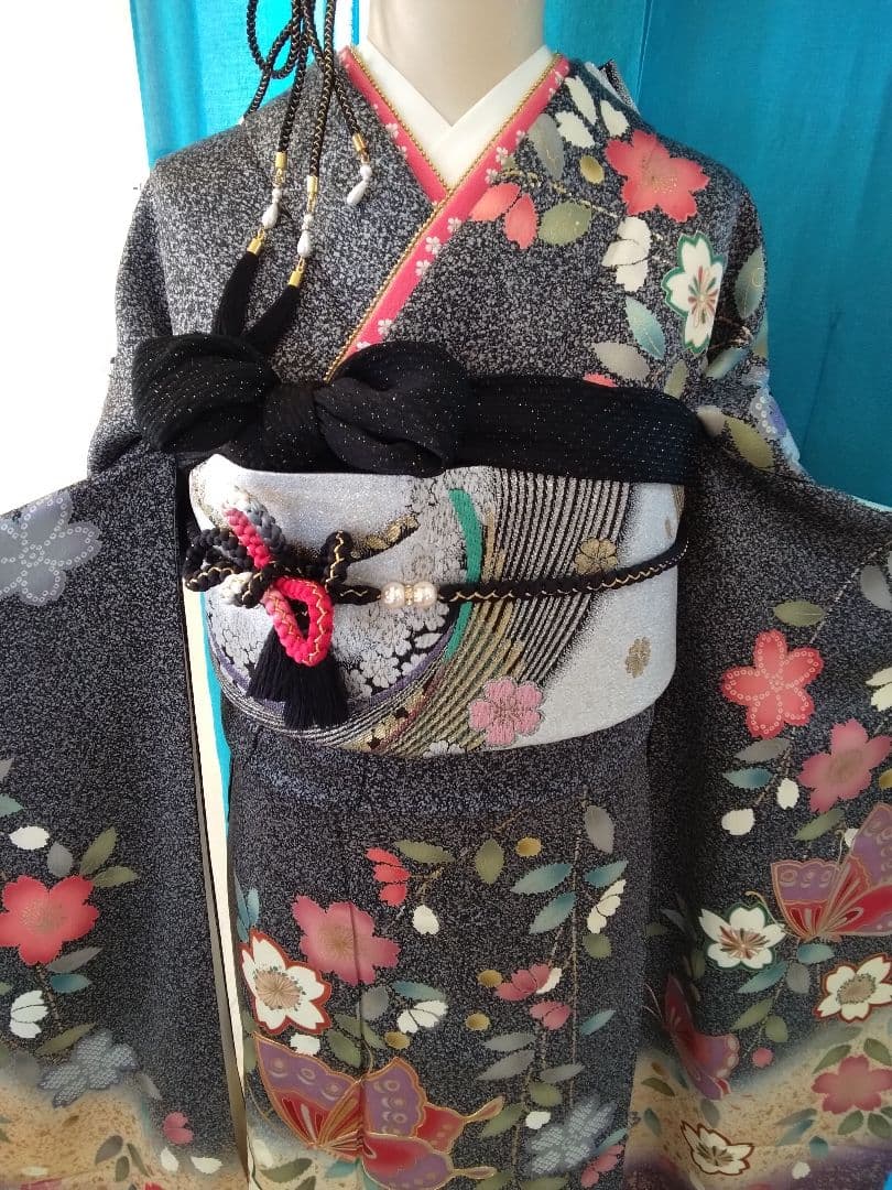 振袖フルセット、正絹、成人式、重ね襟、帯揚げ帯締め、西陣袋帯、長襦袢美品