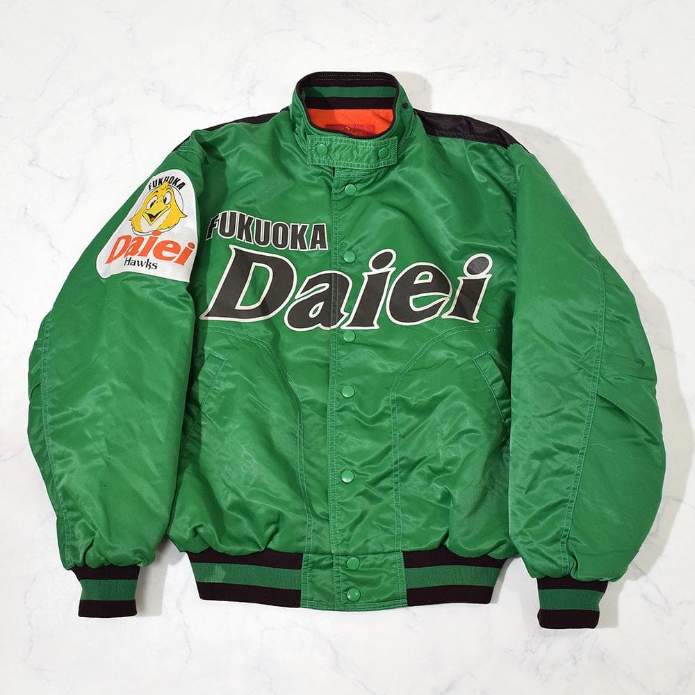 当時物 アシックス製 福岡ダイエーホークス グランドコート スタジャン 緑 L