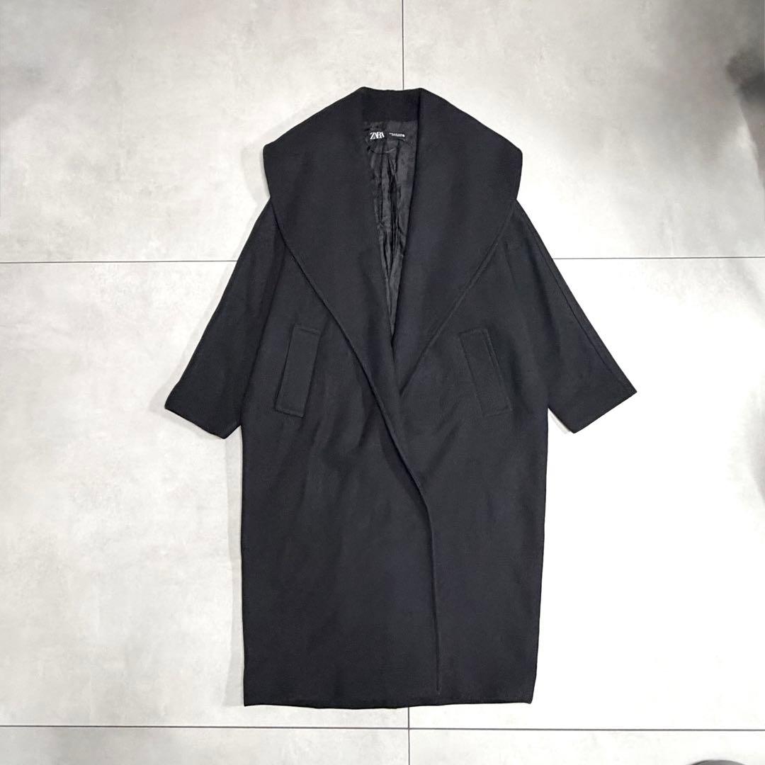 スマイルくん＾＾さま ザラ✳︎ロングガウンコート　マンテコ　ウール　ブラック　ショ