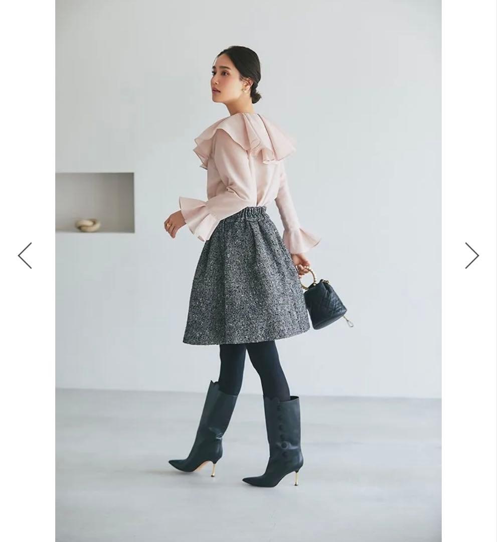 SEVEN TEN ツイードハイウエストフレアキュロット(ヘリンボーン) XS