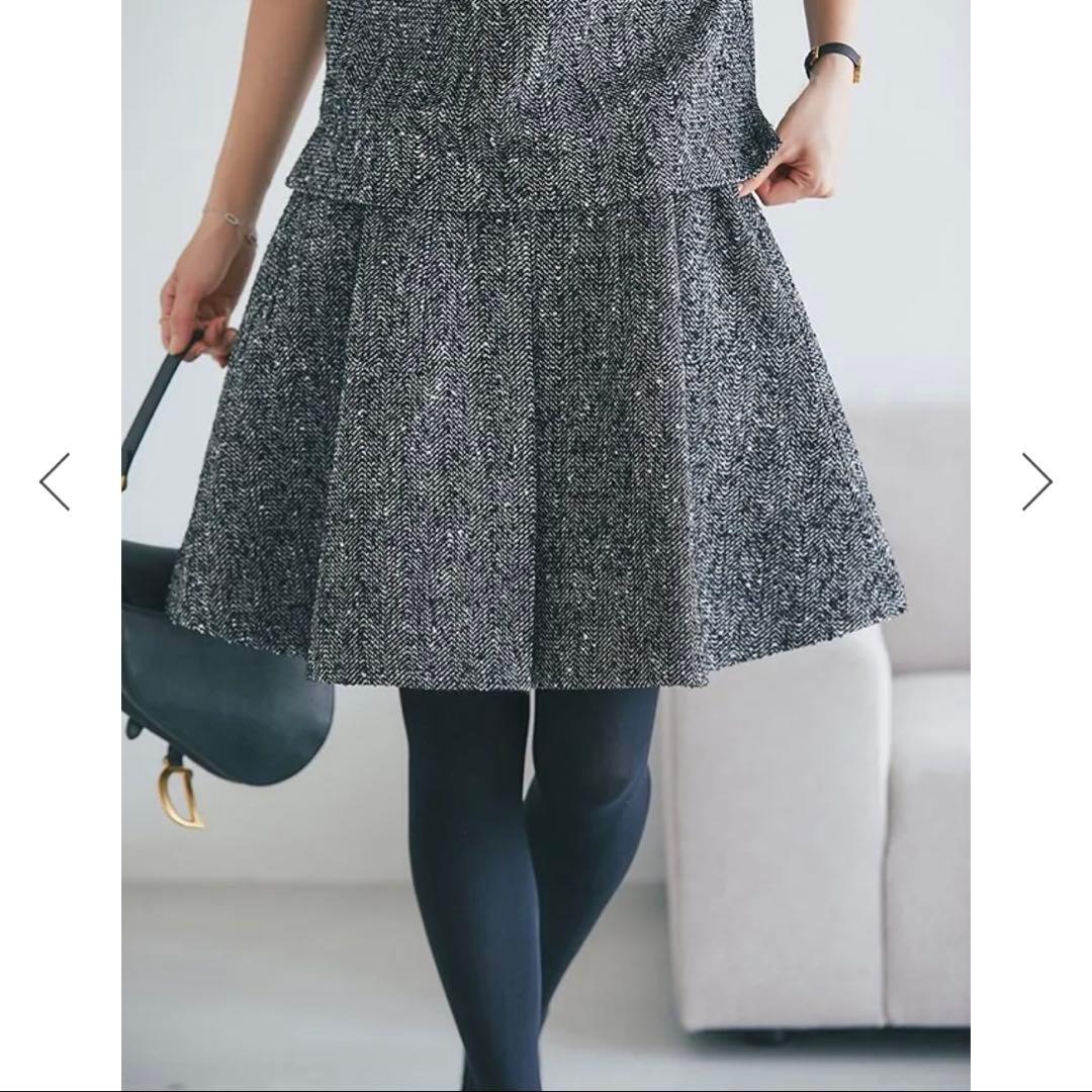 SEVEN TEN ツイードハイウエストフレアキュロット(ヘリンボーン) XS