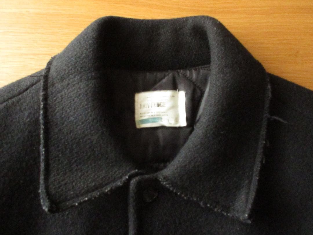 ★ローファッジRAW FUDGE袖牛革アワードジャケットL黒×白