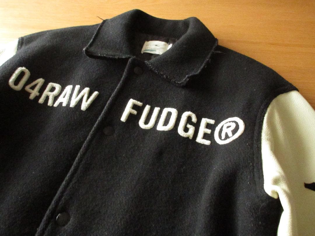 ★ローファッジRAW FUDGE袖牛革アワードジャケットL黒×白